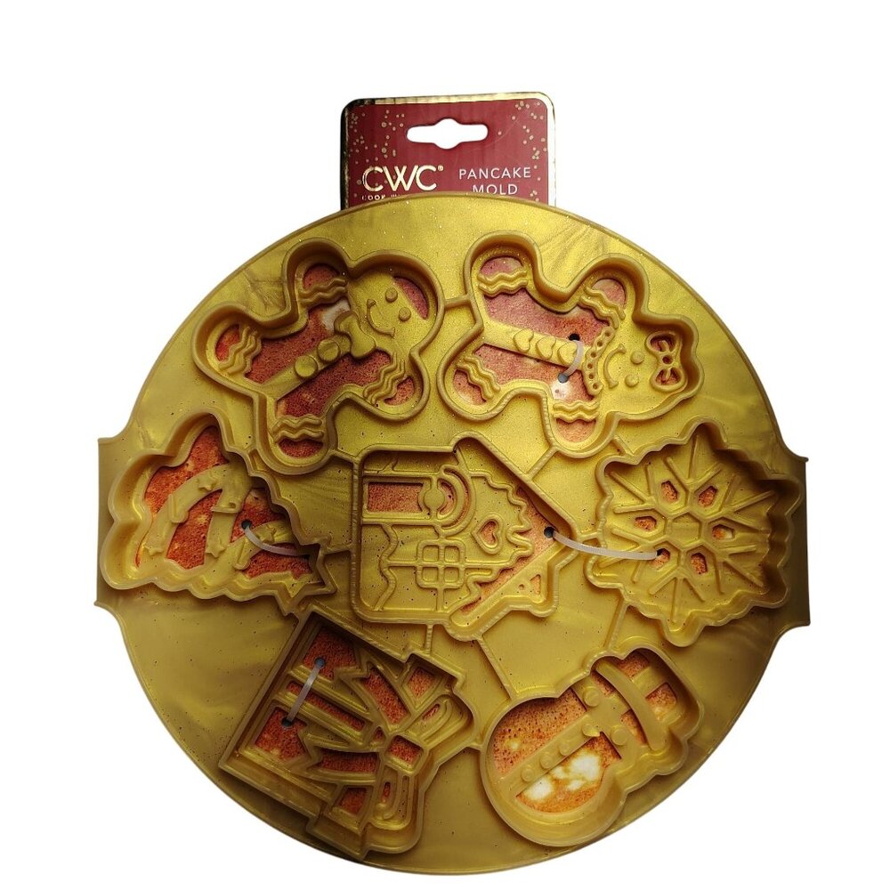 CWC Gold Silicone Christmas-Themed 7 inch Pancake and Egg Mold For 7 Shapes